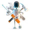 Robot with construction tools. 3D illustration