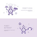 Robot Cook And Botanist Concept Template Web Banner With Copy Space