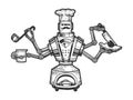 Robot Cook Chef sketch engraving vector