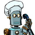 The robot cook takes the order menu, food delivery