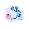 Robot Cooking Dessert Flat Vector Illustration