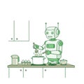 Robot Cooking Eggs in a Minimalist Kitchen Royalty Free Stock Photo