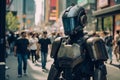 A robot cop patrolling the street