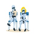 Robot Couple Sit on Chair Wait for Job Interview