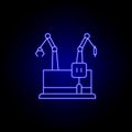 robot crane line icon in blue neon style. Signs and symbols can be used for web, logo, mobile app, UI, UX