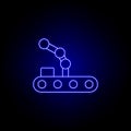 robot crane line icon in blue neon style. Signs and symbols can be used for web, logo, mobile app, UI, UX