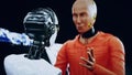 Robot crash test dummy and female robot. Future concept. 3d rendering.