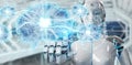 Robot creating artificial intelligence in a digital brain 3D rendering Royalty Free Stock Photo