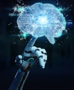 Robot creating artificial intelligence in a digital brain 3D rendering Royalty Free Stock Photo