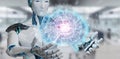 Robot creating artificial intelligence in a digital brain 3D ren Royalty Free Stock Photo
