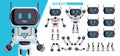 Robot creation kit vector set design. Robots character creator kit with head, arms, legs for editable pose and gesture