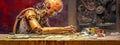 robot creative artist creates works of art in studio, banner