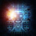 Robot cyborg head artificial intelligence learning 3D rendering Royalty Free Stock Photo