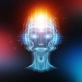 Robot cyborg head artificial intelligence learning 3D rendering Royalty Free Stock Photo