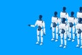 Humanoid robots army soldiers standing ready.