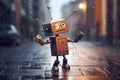 Robot dancing in the rain, concept of Artificial intelligence