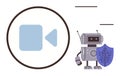 Robot with Data Shield Ensuring Security Next to Video Camera Icon Royalty Free Stock Photo