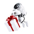 Robot delivering gift box. Express delivery concept Royalty Free Stock Photo