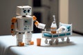 robot delivering medication to patient in hospital room