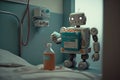 robot delivering medication to patient in hospital room