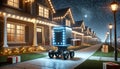 A robot is delivering a present to a house Royalty Free Stock Photo