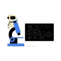 Robot Observing Microscope And Blackboard In Flat Vector Illustration Symbolizing Science Education, Robotics, And Royalty Free Stock Photo