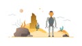 Robot in Desert Landscape - AI, Exploration Arid Environment Tech, vector design Generative AI Royalty Free Stock Photo