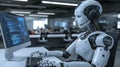 Robot Developer AI Programmer at Work in Modern Office Environment Royalty Free Stock Photo