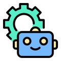 Robot development icon flat line style illustration representing the creation and programming of robots, suitable for AI, Royalty Free Stock Photo