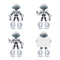 Robot different poses innovation technology science fiction future cute little characters set design vector illustration