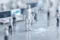 Robot in digital workspace analyzing data with human figures in background Royalty Free Stock Photo