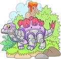 Robot dinosaur stegosaurus, funny illustration