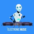 Robot Dj Leads The Party Playing Electronic Music In Night Club Vector. Isolated Illustration Royalty Free Stock Photo