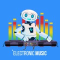 Robot Dj Leads The Party Playing Electro Music At Mixing Console In Night Club Vector. Isolated Illustration Royalty Free Stock Photo