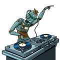 robot dj on vinyl turntables. concert music performance Royalty Free Stock Photo