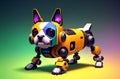 Robot dog. Cute robot doggie in bright colors. Concept of modern world, toy animal. Royalty Free Stock Photo