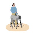 Robot dog helping to walk outdoors to blind woman Royalty Free Stock Photo
