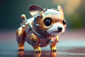 Robot dog with metallic body on the minimal background. Pet toy technology and Kids accessories concept. Generative AI