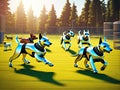 Robot dogs running in a dog park