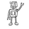 Robot. Doodle character. Metal computer man.