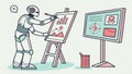 Robot drawing on easel, technology and creative art vector design Generative AI