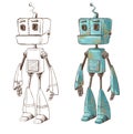 Robot drawing, graphic drawing and colour illustration. Robot character.