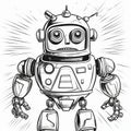 Vintage Robot Illustration With Strong Facial Expression