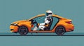 Robot driving a car. Automotive crash test dummy. Vector illustration Royalty Free Stock Photo