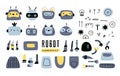 Robot elements kit. Funny kids cyborg details. Cute automation toy. Assemble yourself. Various heads and limbs. Android