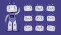 Robot emotions. Emotional android avatars. Kids cyborg head. Digital application cute chatbot. Cartoon mascot. Facial