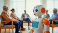 Robot assisting in a meeting with human participants in modern setting Royalty Free Stock Photo
