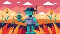 A robot equipped with lidar and machine learning algorithms is able to navigate through fields and harvest ripe crops Royalty Free Stock Photo