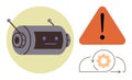 Robot error concept with warning sign, illustrating system malfunction and operational issue Royalty Free Stock Photo