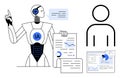 AI-powered robot presenting data insights with charts and user interaction concept Royalty Free Stock Photo